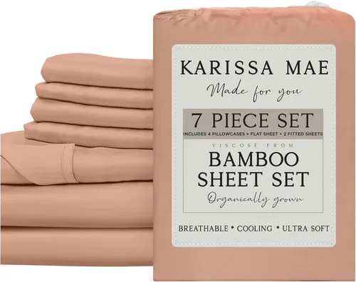 Miniatura 68 de KARISSA MAE Juego de sábanas tamaño individual de viscosa de bambú refrescante, 100% cultivadas orgánicamente, bolsillo profundo de 18 pulgadas
