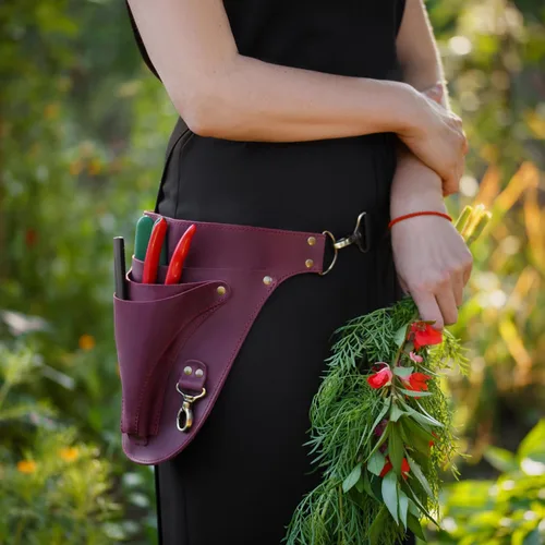 Bolsa de cuero para cinturón de herramientas de floristería para jardinería, herramientas de granjero, bolsa de funda pequeña carpintero Borgoña