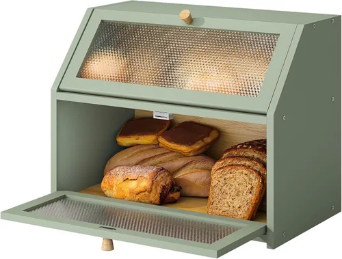 Miniatura 11 de STDDRE Caja de Pan para Encimera de Cocina Cubo de Doble Capa Caja de Almacenamiento de Pan de Capacidad Extra Grande Estilo Granja con Ventanas