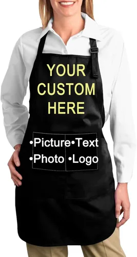 Miniatura 13 de Delantales personalizados para mujeres y hombres, delantal personalizado con bolsillos, imagen, texto, logotipo, delantales de cocina