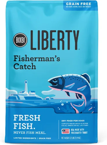 BIXBI Liberty - Alimento seco para perros sin granos, receta de pesca pescador – pescado fresco, alto en proteínas, sin comidas de carne – Hecho en