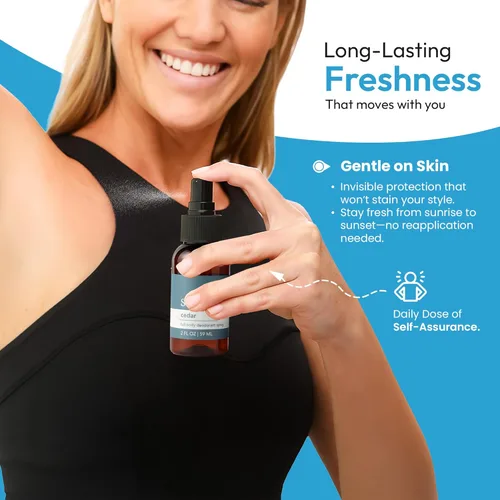 Miniatura 4 de SweatyB® Spray desodorante de cuerpo completo, no irritante, sensible a la piel, para mujeres y hombres, fabricado en Estados Unidos, cedro, 2