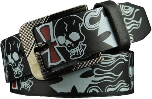 TOSSPER Cinturón de los hombres Cráneo Cruz Hueso Impreso Punk Cinturón Casual Pu Correa de Cuero Cintura Individualidad Hombres Cinturón (negro),