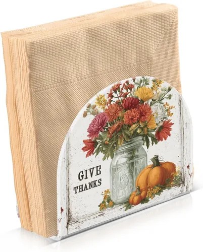 Miniatura 20 de Servilletero de otoño de gnomo negro para mesa, dispensadores de pañuelos acrílicos, servilleteros de cóctel para bodas, fiestas, eventos