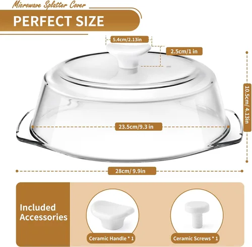 Miniatura 2 de ACEPRUT - Cubierta de vidrio sin plástico para salpicaduras de microondas con mango y tornillo de cerámica, 100% grado alimenticio, sin BPA, apto