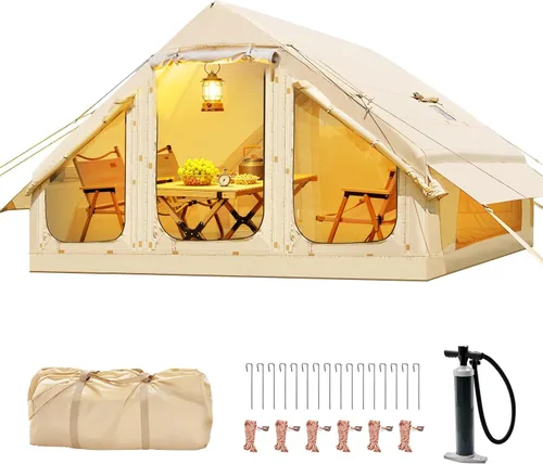 Miniatura 13 de Inflatable Tents for Camping, Blow Up Tent with Hand Pump, Easy Setup Inflatable Hot Tent with Stove Jack, Waterproof Oxford Air Glamping Tents for