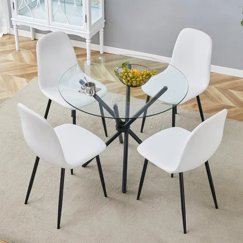 Juego de mesa de comedor redonda de vidrio para mesa de comedor redonda de 4,36.6 pulgadas con sillas tapizadas, mesa de vidrio templado y patas de