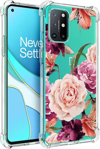 Osophter Funda para Oneplus 8T Flower Floral para niñas y mujeres, absorción de golpes flexible de goma TPU (flor púrpura)
