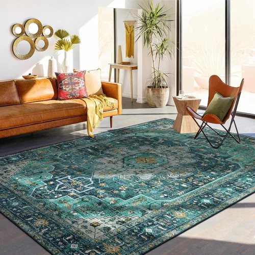 Miniatura 20 de Moynesa Alfombra de pasillo ultra fina lavable de 2 x 6 pies, antideslizante, resistente a las manchas, alfombra vintage que no desprende para Gris