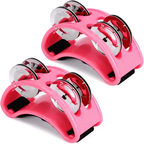 Miniatura 8 de VILIHKC 2 piezas de percusión de pandereta de pie, pedal de percusión de instrumentos musicales con cascabeles de acero para tocar batería