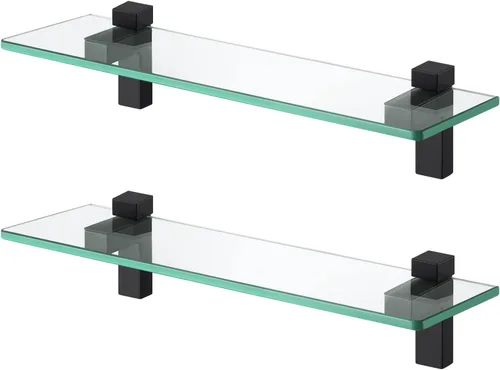 Miniatura 20 de KES BGS3201S35-2 - Estante de vidrio templado de 14 pulgadas de grosor para montaje en pared, rectangular, soporte de níquel cepillado, BGS3201S35-2