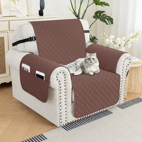 Miniatura 34 de XINEAGE Funda para Loveseat Reclinable Resistente al Agua, Fundas para Loveseat Reclinable de 2 Asientos con Bolsillos, Funda Protectora para Café