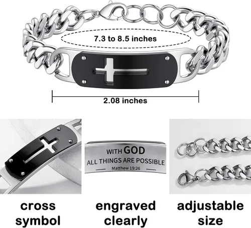 Miniatura 4 de Pulsera de cruz para hombres y niños, pulsera de cadena de cruz cubana de acero inoxidable, versículo de la Biblia, regalo de joyería cristiana
