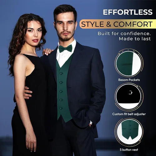 Miniatura 3 de Conjunto de chaleco formal sólido para hombre, esmoquin, chaleco y pajarita para traje o esmoquin