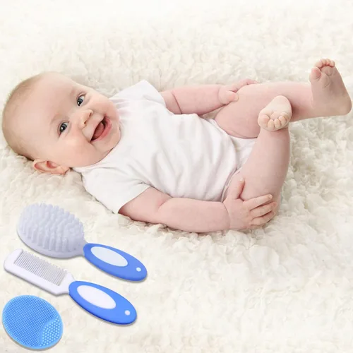 Miniatura 5 de Cepillo para cabello de bebé, cepillo para costra láctea, peine para cabello de bebé, set de cepillo y peine para cabello de bebé para recién Azul