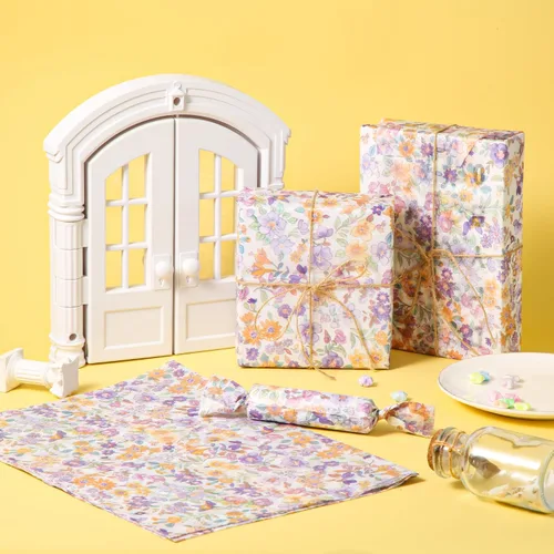 Miniatura 5 de 30 piezas de papel de regalo estampado de flores, 13.77 x 19.68 pulgadas, papel de seda floral morado, paquete de regalo, papel de seda