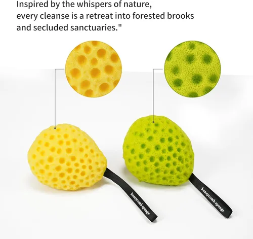 Miniatura 2 de Juego de esponjas de baño de YABAHU: lujoso tono dual, amarillo limón revitalizante y verde lima fresco de la mañana, material ecológico ultrasuave