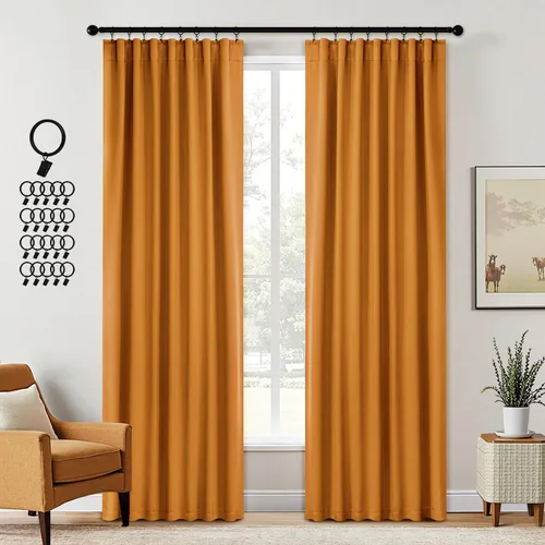 Miniatura 41 de ANRODUO Juego de 2 cortinas con bloqueo de luz del 99%, cortinas de 84 pulgadas de largo, cortinas negras para dormitorio, cortinas con aislamiento