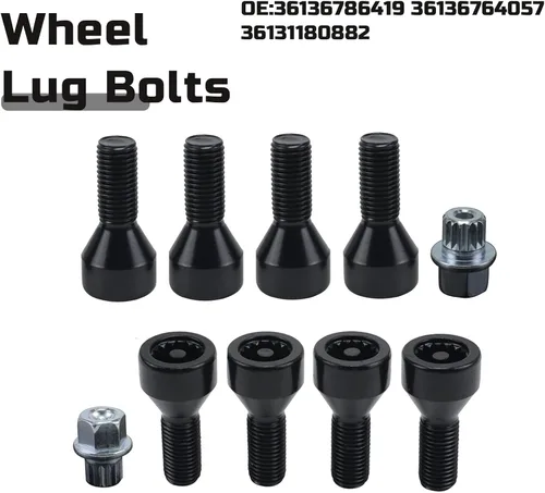 Miniatura 3 de M12 x 0.059 in Juego de pernos y tuerca de bloqueo de rueda para BMW 328i 525i 525xi 528i M3 M5 36136786419