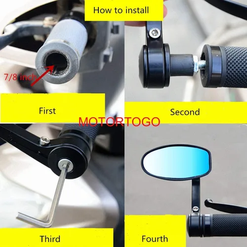 Miniatura 4 de Black Reverse Retro Round Bar End View Mirrors Compatible for 2016 Kawasaki Ninja H2R