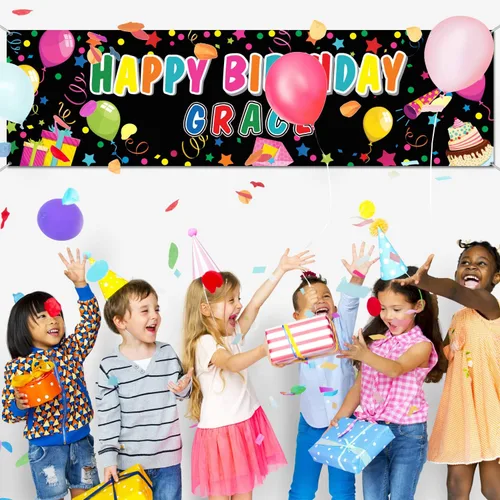 Miniatura 5 de Tatuo Pancarta de Cumpleaños Personalizada con Nombre DIY Pancarta Colorida de Feliz Cumpleaños Telón de Fondo con Calcomanías del Alfabeto Telón