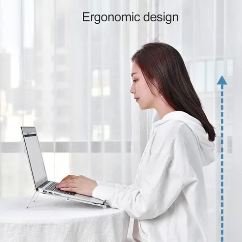 Miniatura 2 de Foldable Laptop Stand, Portable Multi Height Adjustable Ergonomic Laptop Stand for Mobile Phone Tablet Laptop Aluminum Alloy Silicone (Silver)