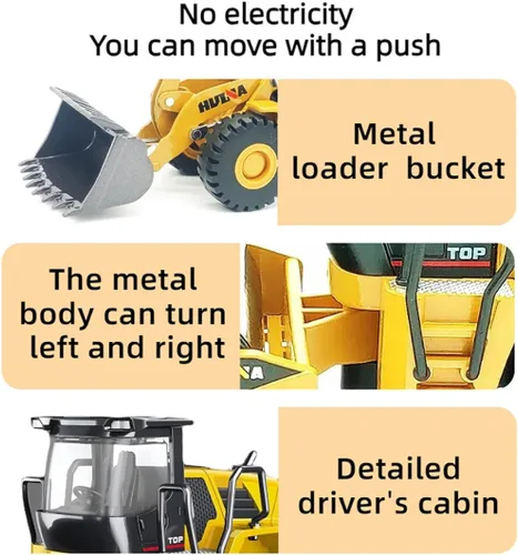 Miniatura 4 de Bulldozer - Juguetes para niños, cargador de metal resistente, juguete de arena/playa con brazo funcional y cubo, realista, perfecto para caja