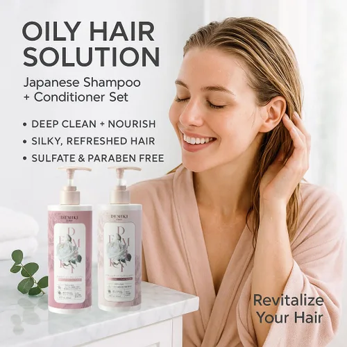 Miniatura 2 de DEMIKI Juego de champú y acondicionador japonés para mujeres, champú sin sulfatos para cabello graso, sin parabenos, sin sulfatos, aroma a rosa