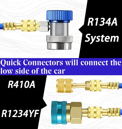 Miniatura 3 de Kit de inyector de tinte de aceite de CA R134A y R1234YF y R410A con acoplador rápido R134A R1234YF Acoplador rápido Adaptador R410A 2 comprobadores