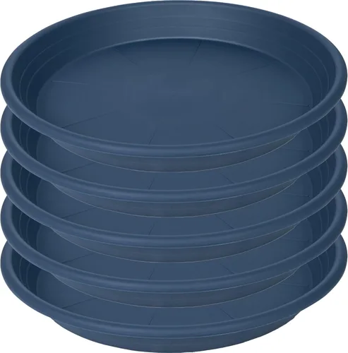 Paquete de 5 bandejas para macetas, platillos de plástico de 6 pulgadas y bandejas de goteo para interiores y exteriores, atrapa agua de platos Azul
