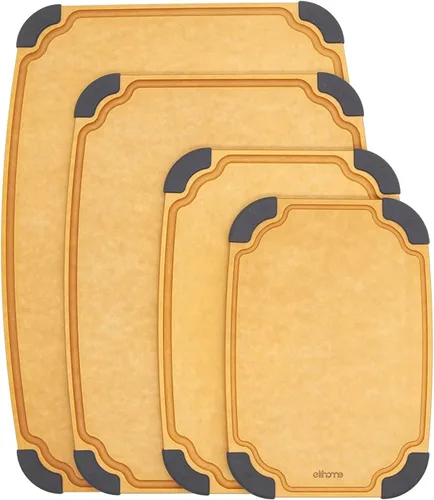 Miniatura 13 de Elihome Essential Series - Juego de tablas de cortar de madera 2 en 1 para cocina, tabla de madera para cortar verduras, pan, queso, carne