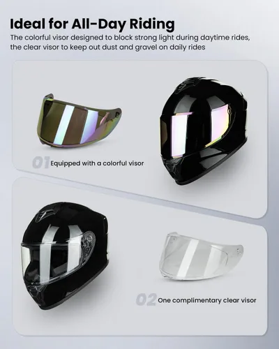 Miniatura 3 de Cascos de motocicleta para adultos, hombres y mujeres, casco ligero de cara completa para bicicleta de calle, carreras, DOT con visera extra