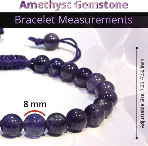 Miniatura 67 de Adjustable Crystal Bracelet – Gemstone Bead Bracelet with Adjustable Macrame String – Chic Gemstone Bracelet for Men and Women – 8mm Round Healing