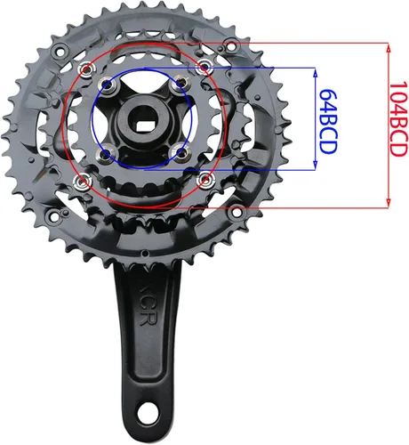 Miniatura 6 de Andeshunk - Juego de bielas de bicicleta de montaña de 27 velocidades Hueco Plato integrado para bicicleta, piñón rojo Juego de bielas negro