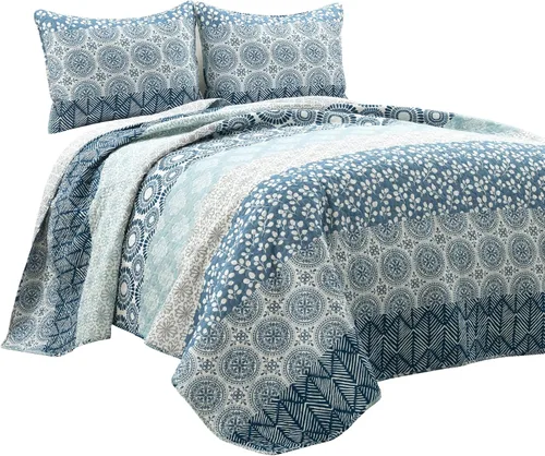 Miniatura 9 de Lush Decor - Juego de ropa de cama de 3 piezas, colorido diseño bohemio a rayas, reversible