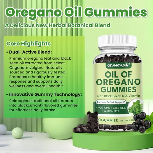 Miniatura 6 de Gomitas de aceite de orégano con aceite de semilla negra + vitamina D3, aceite de orégano orgánico de alto carvacrol, apoyo inmunológico