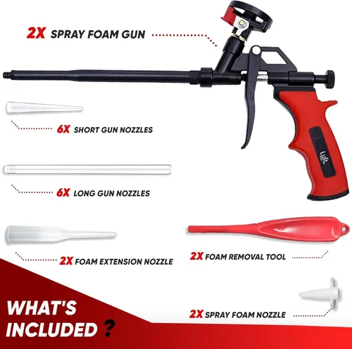 Miniatura 4 de Luft - Pistola de espuma expandible profesional (1 pistola aislante + 9 extensores), aplicador aislante de poliuretano, pistola de espuma
