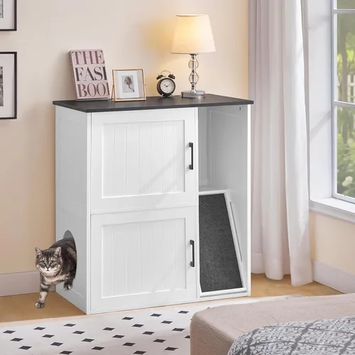 Miniatura 9 de MAHANCRIS Caja de Arena Cerrada para 2 Gatos, Mueble de Caja de Arena Oculta con Almohadilla Rascadora, Recinto de Cajas de Arena Dobles, Baño