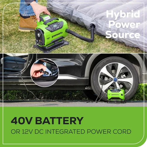 Miniatura 7 de Greenworks Inflador de neumáticos inalámbrico de 24 V con batería USB de 2 Ah y cargador de 2 A, compresor de aire portátil (160 PSI) con apagado