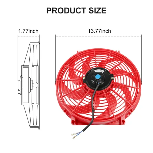 Miniatura 4 de JDMSPEED Nuevo ventilador universal delgado de 14" de empuje eléctrico para radiador, 12V, kit rojo