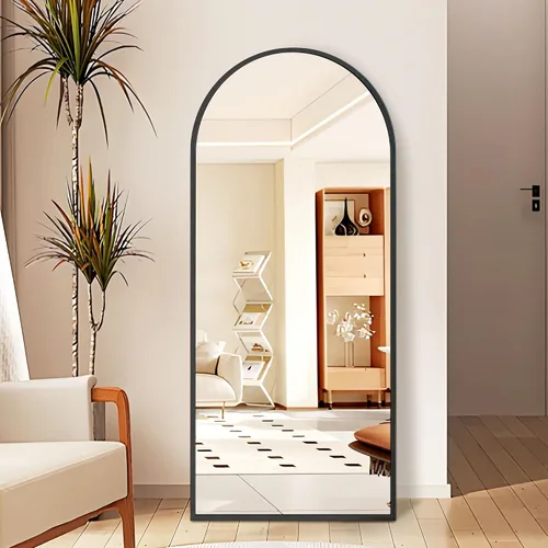 Miniatura 6 de Espejo arqueado de longitud completa con soporte, espejo de cuerpo completo de 64 x 21 pulgadas, espejo de pared de arco con marco fino de aleación