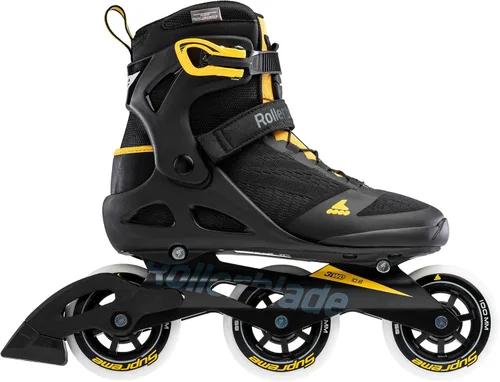 Rollerblade Macroblade 100 3WD - Patines en línea para hombre, color negro y amarillo azafrán, patines en línea de rendimiento