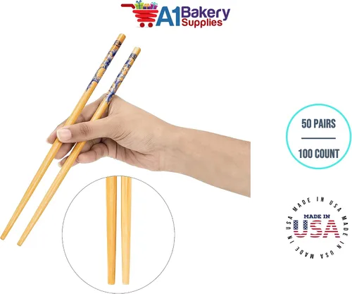 Miniatura 3 de Palillos de madera de bambú natural, 50 pares/100 unidades en 9 pulgadas por A1 bakery supplies