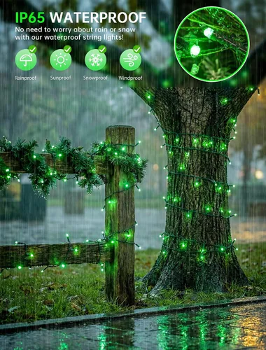 Miniatura 4 de Hopolon Guirnalda de luces para interiores y exteriores, 33 pies, 100 luces LED de Navidad con control remoto, cable verde conectable, luces