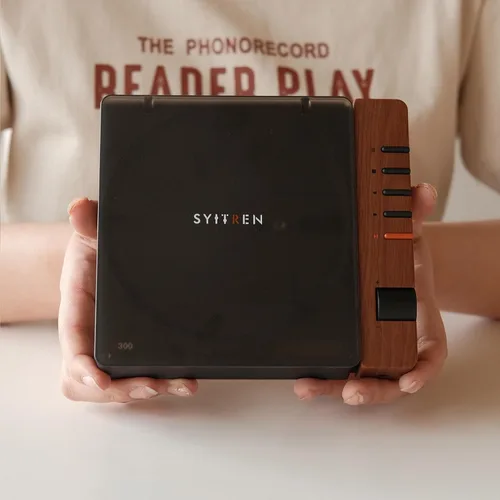 Miniatura 2 de syitren R300 - Reproductor de CD portátil Bluetooth de escritorio retro para el hogar, sin altavoces, batería recargable, pequeño reproductor de CD