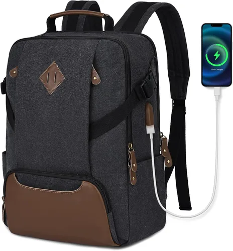 Kasqo Mochila para laptop de 15.6 pulgadas, impermeable, antirrobo, negocios, viajes, universidad, bolsa de mano con puerto de carga USB para Negro