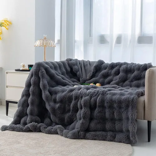 Miniatura 5 de Manta de piel sintética de conejo de lujo, ultra suave, cálida y burbujeante, para sofá y cama, cómoda, acogedora, tamaño individual, matrimonial