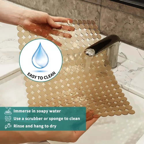 Miniatura 3 de Paquete de 2 alfombrillas para fregadero de cocina para fregaderos de acero inoxidable/cerámica, protectores ecológicos de PVC para la parte Bronce