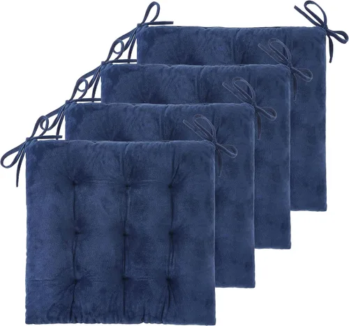 Miniatura 10 de Paquete de 4 cojines para sillas de comedor, oficina, cocina, 19 x 19 pulgadas, cojines para sillas y cojines cómodos con lazos (terciopelo negro)