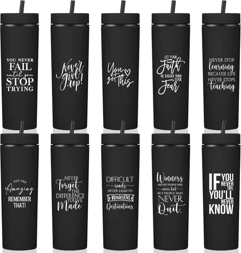 Miniatura 11 de Tioncy 10 vasos de agradecimiento a los empleados de 16 onzas con tapa y popote inspirador mate para agua con popote para enfermera